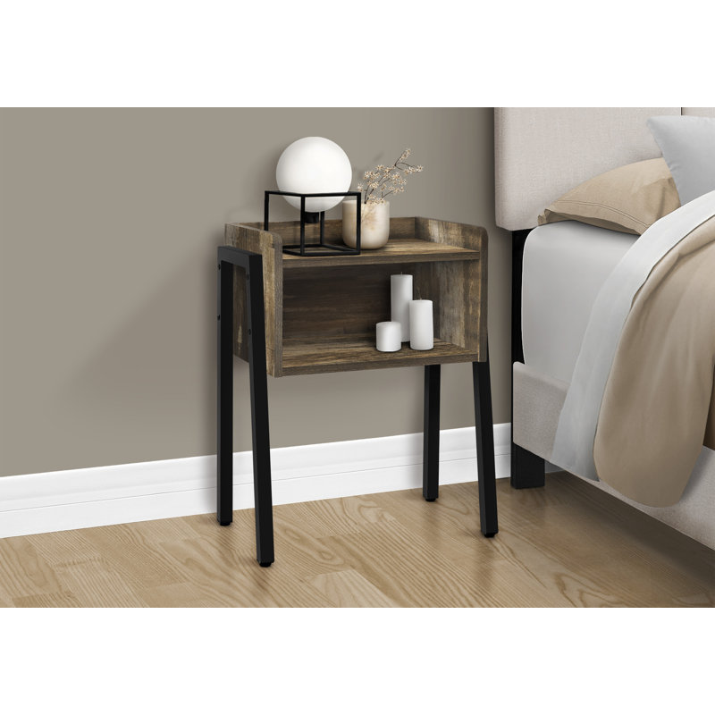 Table de bout d'appoint contemporaine Contemporary - Table de chevet en stratifié brun / métal noir pour le salon ou la chambre à coucher | Idée de cadeau