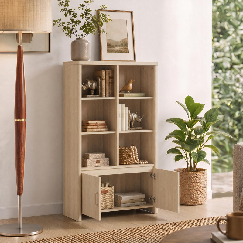 59.3" Tall Bookshelf With Storage Cabinet, Oak