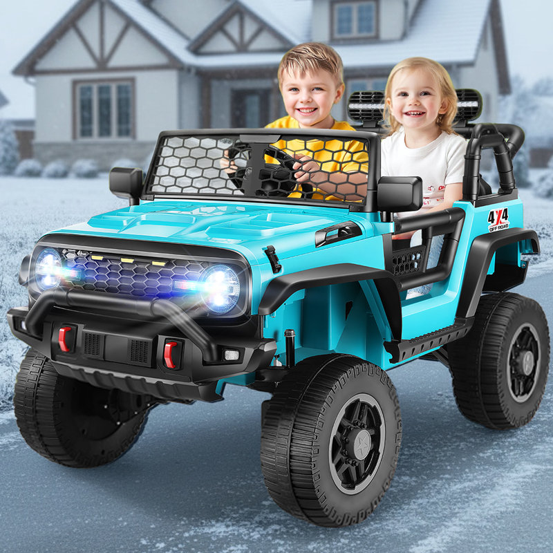 Alex 24V 2 Seater Ride On Jeep For Kids With Remote Control & Shovel, 4WD/2WD Power Jeep Wheels, 20" Spacious Seat, 3 Speeds, Colorful LED Lights, Music, Bluetooth, Electric Toys Car For Kids