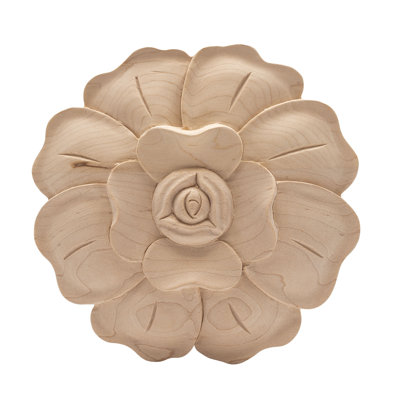 6-1/2 in x 1 in Unfinished X-Large Hand Carved Solid Hard Maple Wood Onlay Rose Wood Applique