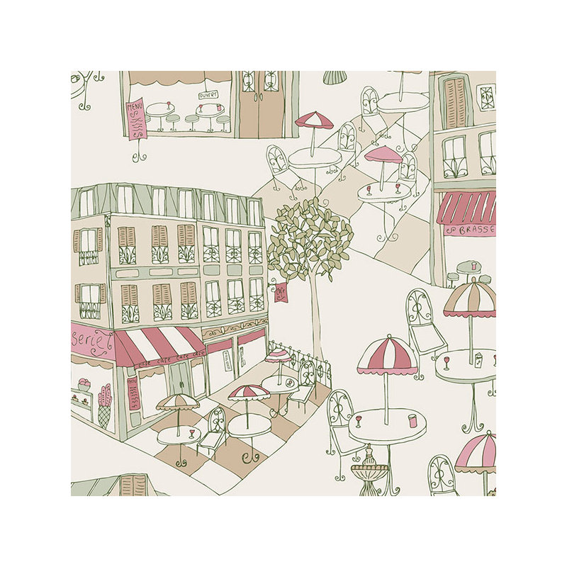 Papier peint café 32,7 pi x 20,5 po Alizaya, Crème/vert rouge