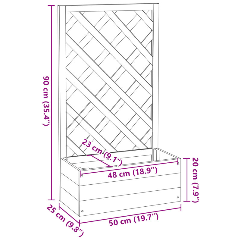Dakota Fields Garden Trellis Planter Orange 50X25x90 Cm Solid Firwood, Grey