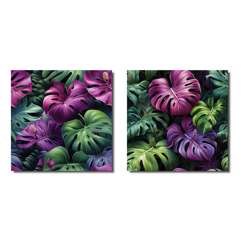 Raekwon - Ensemble de 2 collages carrés tropicaux, Toile tendue, H 16 po x l 33 po