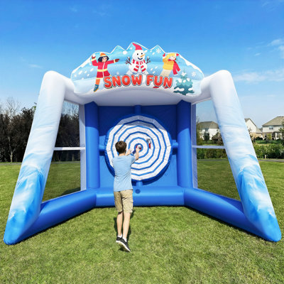 13.78x9.86x11.81FT Inflatable Axe Throwing Game – Ice/Snow Axe Target Stand with 16 Axes & 8 Balls, Perfect for Backyard, School, Team Events, Indoor or Outdoor Fun.