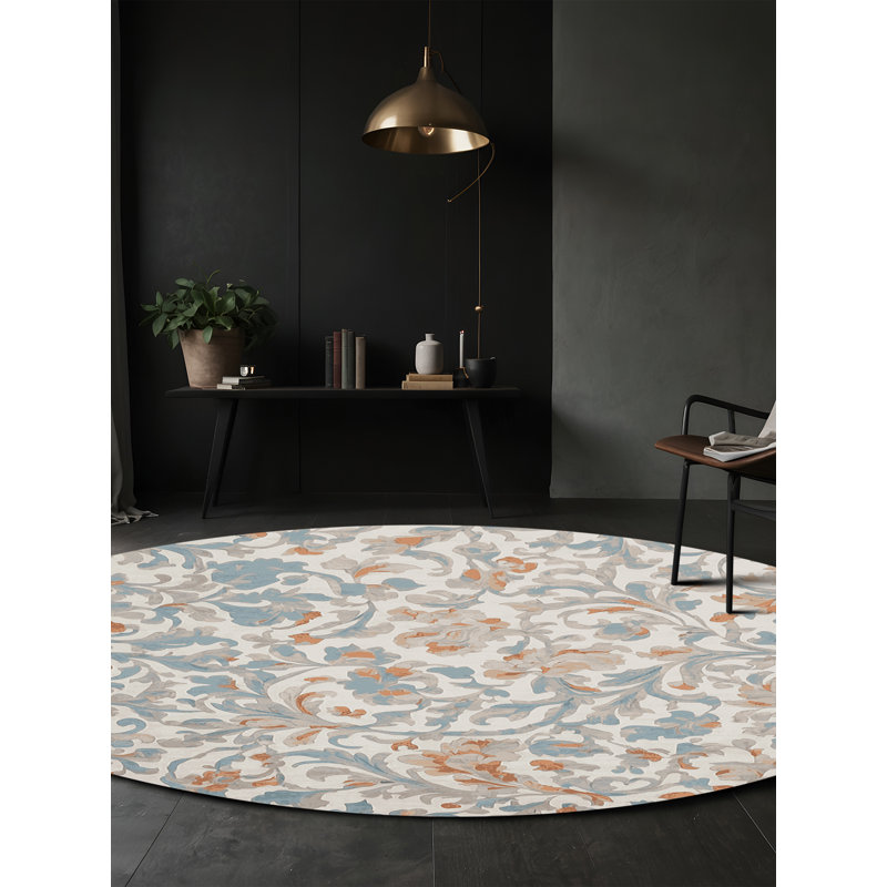 Machine Washable Gray Area Rug, Round 5'