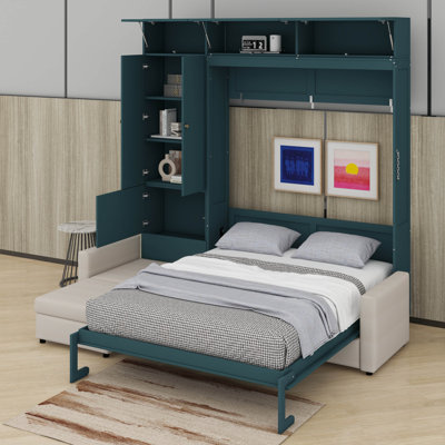 Grand lit escamotable avec canapé et tablettes