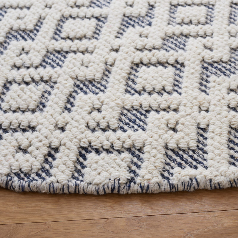 Burhardt Geometric Handwoven Ivory/Navy Area Rug, Round 6'