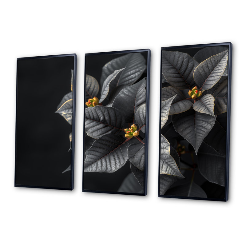 Brezza - Ensemble de décoration murale poinsettias, H 28 po x l 36 po x P 1 po, Toile avec cadre flottant noir