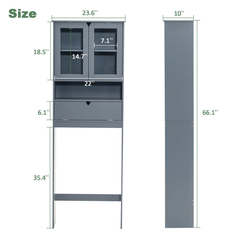 Gianpaul Over The Toilet Bathroom Storage Cabinet with Adjustable Shelf and Wall Mounted Rack, Grey