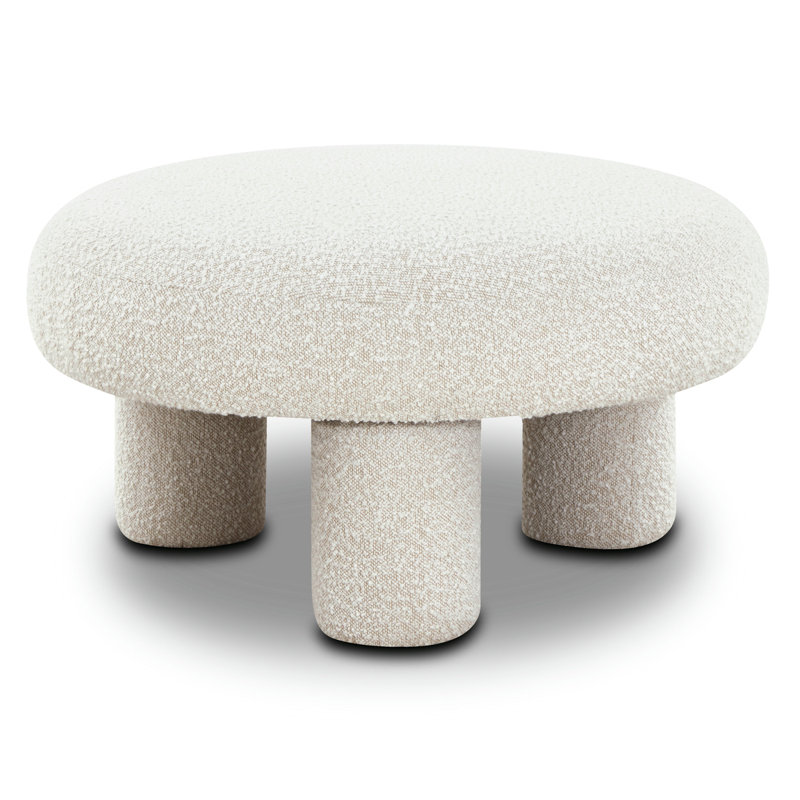 Mckane Upholstered Round Ottoman, White Fabric