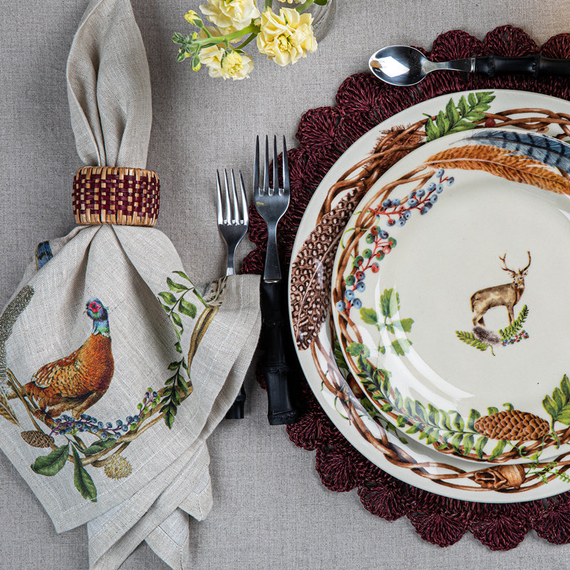 Autumn Forest Animals Linen Napkin with Fall Motif