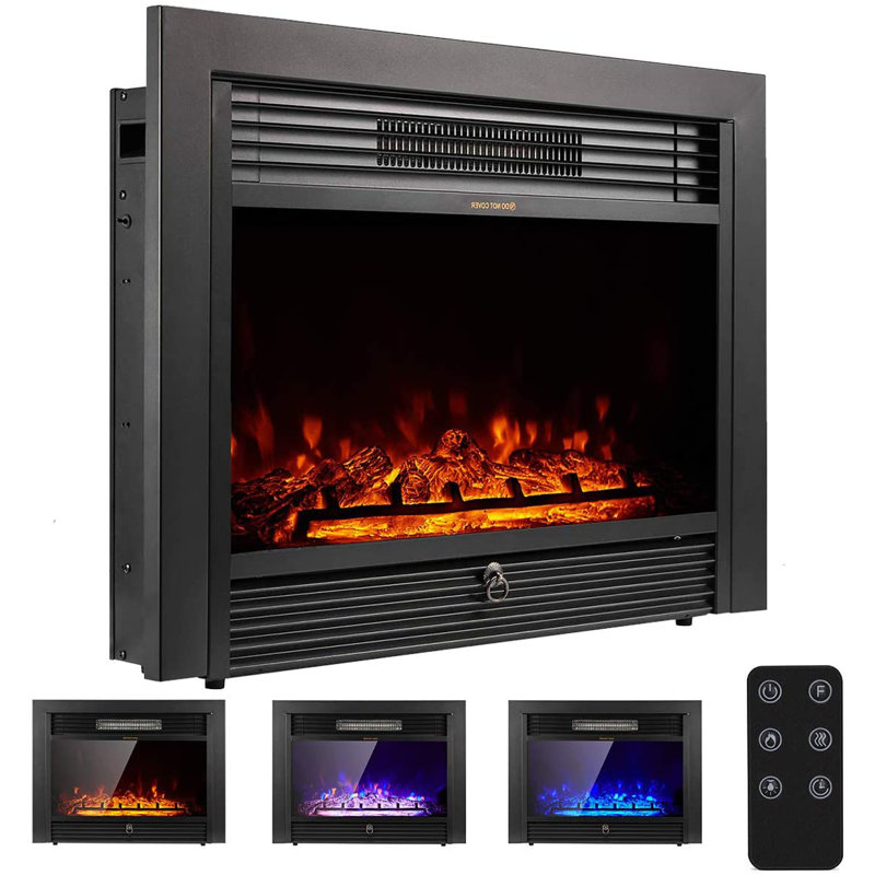 28.5" Black Wall Mounted Electric Fireplace with Adjustable Flames
