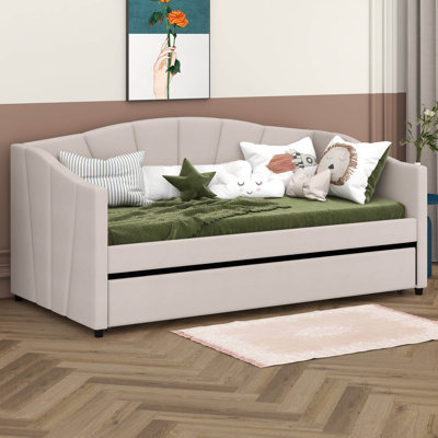 Byrl Upholstered Daybed Sofa Bed Twin Size With Trundle Bed And Wood Slat -  Lark Manorâ¢, 260271E79E4944299751DE737EF0C8FA