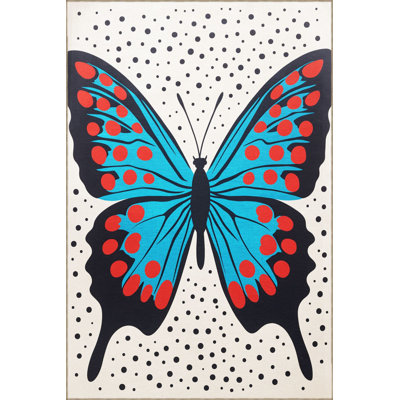Washable Dido Collection Blue Beige Butterfly Patterned Creative Modern Decorative Area Rug