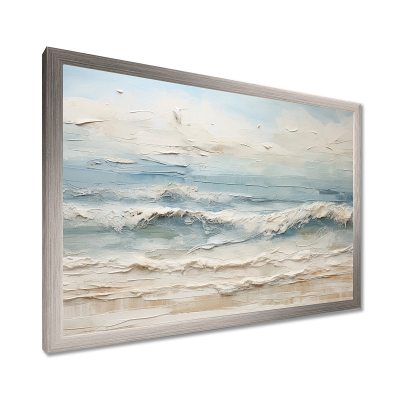 Peinture de plage côtière beige et bleue - Reproductions encadrées de plage côtière, Impression encadrée, H 24 po x l 32 po