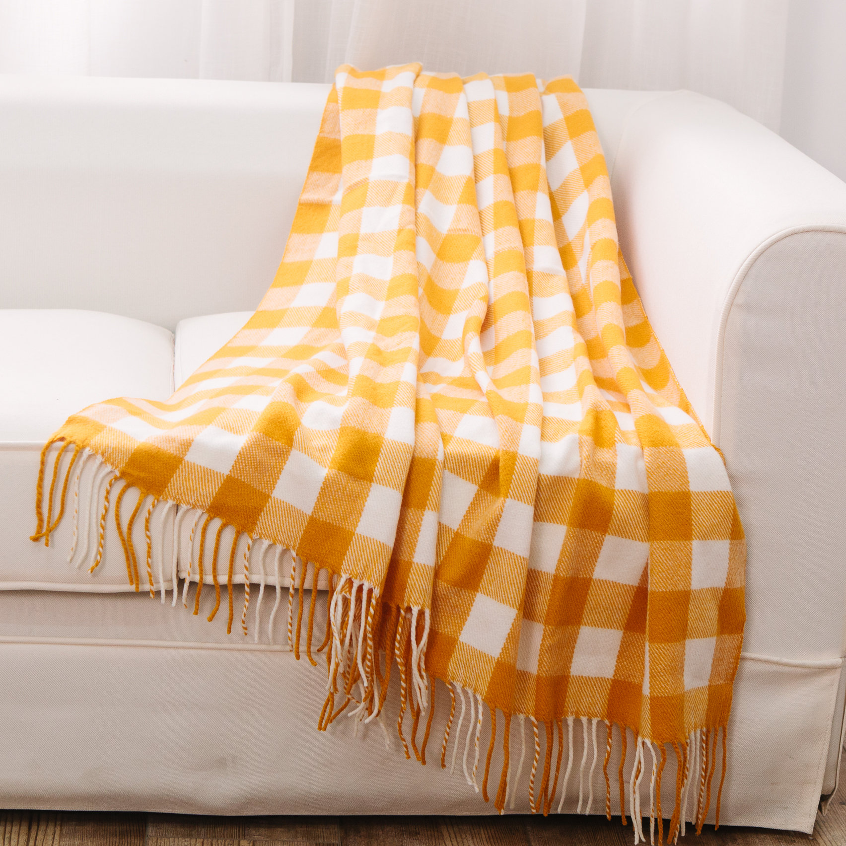 Yellow plaid throw online blanket