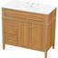Meuble-lavabo de salle de bain avec lavabo, armoire en bois avec tiroir rabattable, plusieurs options de rangement, portes à fermeture en douceur et poignées élégantes pour les salles de bain modernes