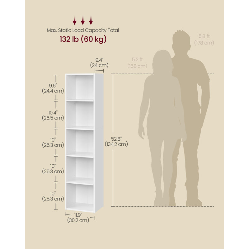 134.2cm H x 30.2cm W Bookcase, Cloud White