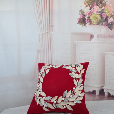 Decorative Christmas Red Wreath Throw Pillow Cover 18x18 Inch
