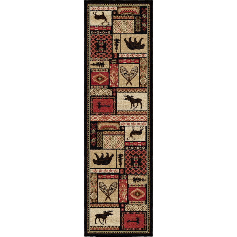 Tapis noir / beige Chateaux, Tapis de couloir 2 pi 3 po x 7 pi 7 po