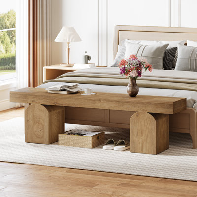 59" Long Black End Of Bed Bench, Modern Bedroom Bench With Arched Bases,
