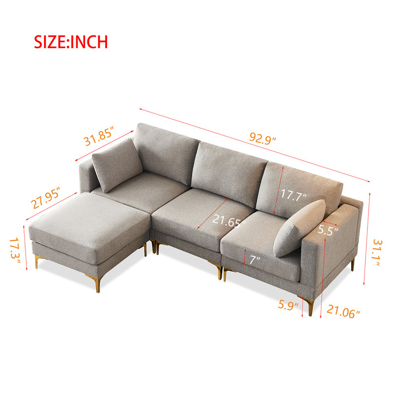 Mervi Upholstered L-Shaped Sectional Reversible, Gray 100% Polyester