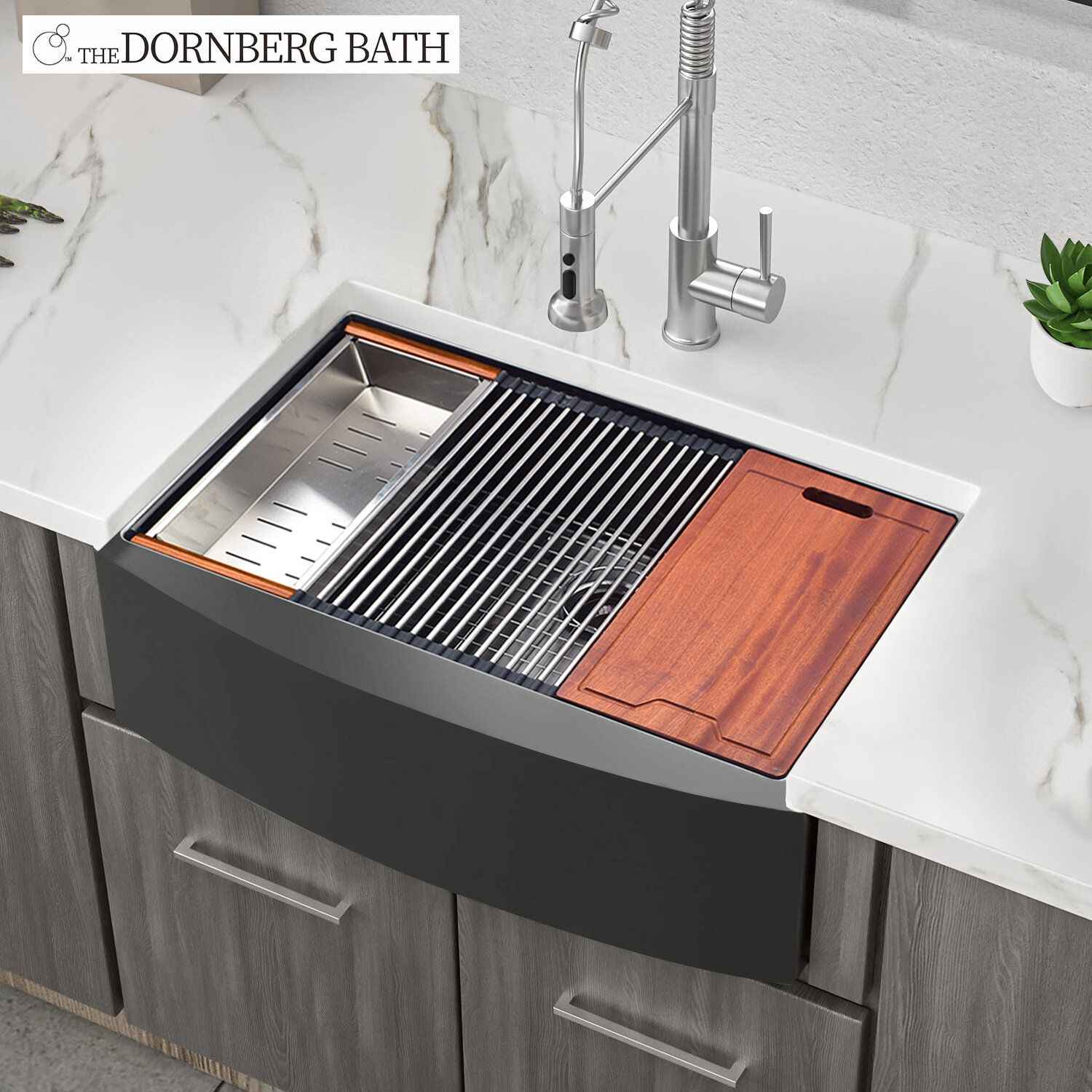 Pdpbath 33'' L Farmhouse / Apron Double Bowl Ceramic Kitchen Sink