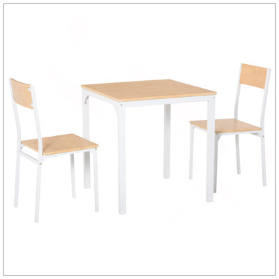 3-Piece Wooden Square Dining Table Set With 1 Table And 2 Chairs And Sturdy Metal Frame For Small Space, White
