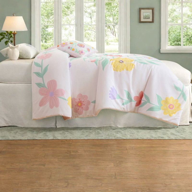 Ensembles de literie pour grand lit à motif floral, ensemble d'édredon en microfibre rose pour filles
