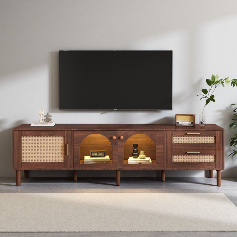 70.8 Inch TV Stand For Tvs Up To 80", Entertainment Center With App Controlled LED Lights, 2 Drawers & Glass Door Storage