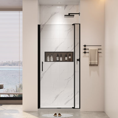 Universal Pivot Shower Door 28 - 32"w X 72"h, 1/4" 5/16" Tempered Glass, Matted Black Finish, 304 Stainless Steel Hinge, Leak Design Feature, Magnetic Seal, Adjustable Wall Channel, Wide Fit