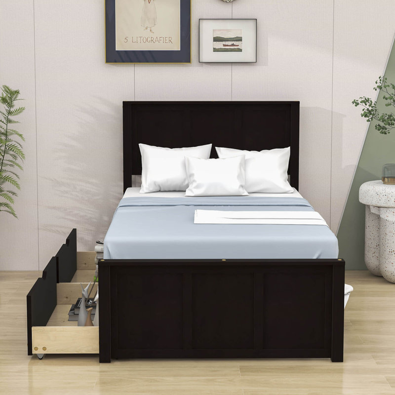 Dominyc Twin Platform Bed with Two Drawers, Espresso