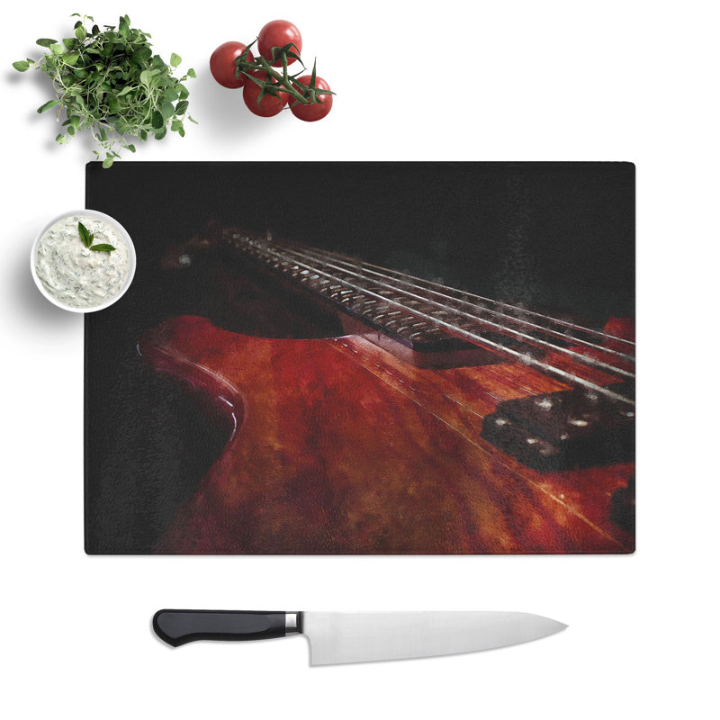 Cherry Red Bass Guitar Painting Chopping Board, 0.4cm H x 20cm W x 28.5cm L
