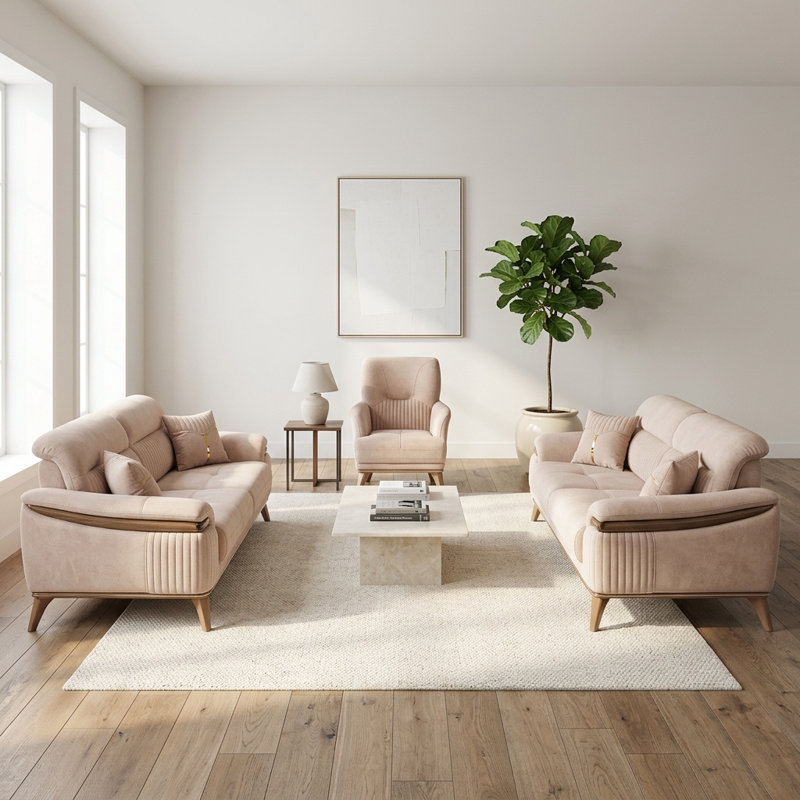 Ensemble de salon 3 pièces Sorey, Beige