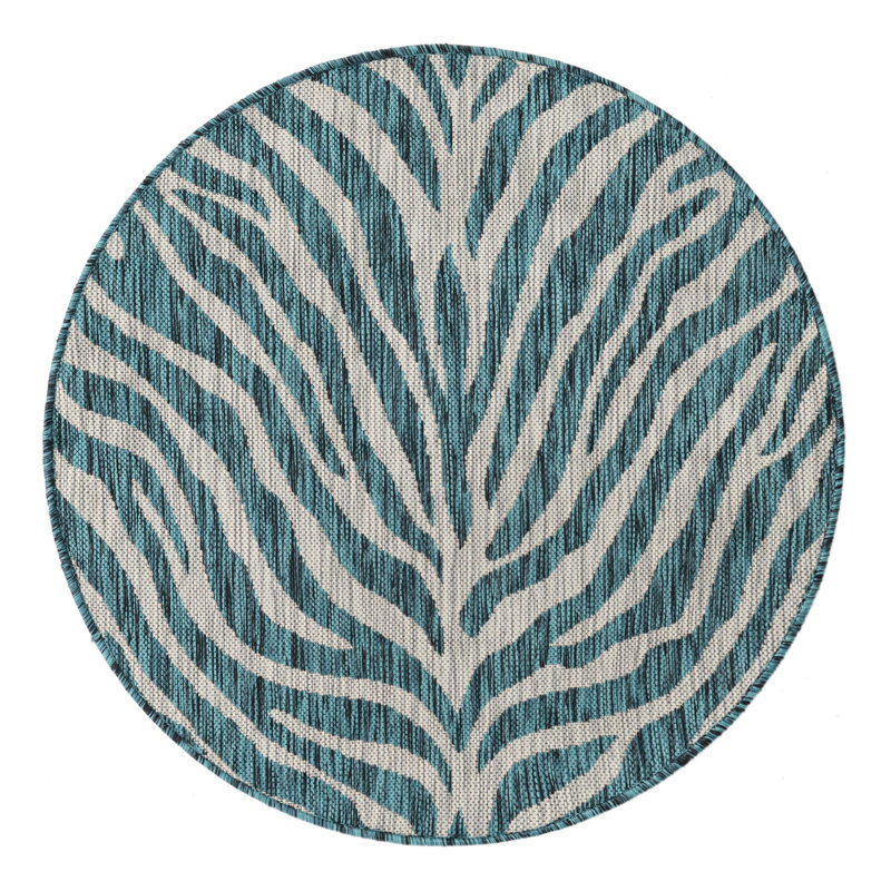 Teal Tsavo Indoor/Outdoor Safari Rug, Round 3'
