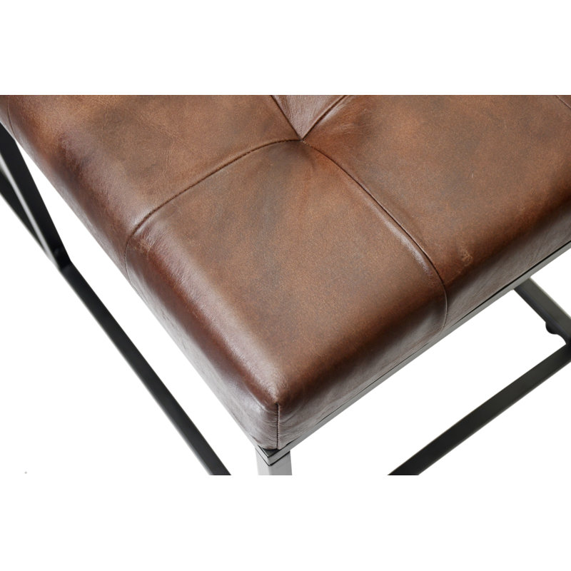 Banc avec cadre industriel en cuir et métal, Brun