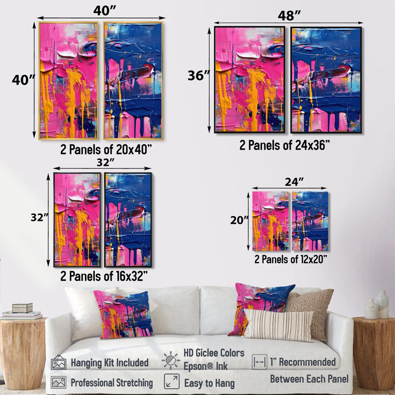 Explosions roses et bleues de couleurs - art mural abstrait, Impression encadrée flottante sans passe-partout, Noir