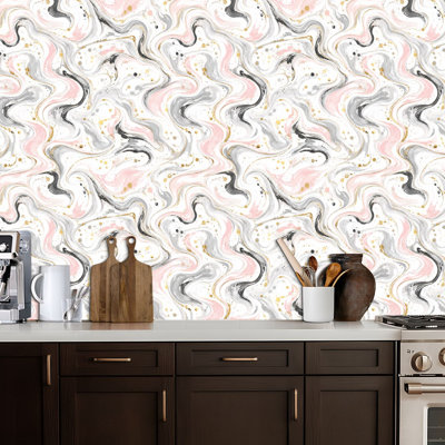 Peel and Stick Wallpaper Marble Pink Contact Paper Removable Self Adhesive Wall Mural Wall Decor for Bedroom Kitchen Cabinets 17.7in x 118in