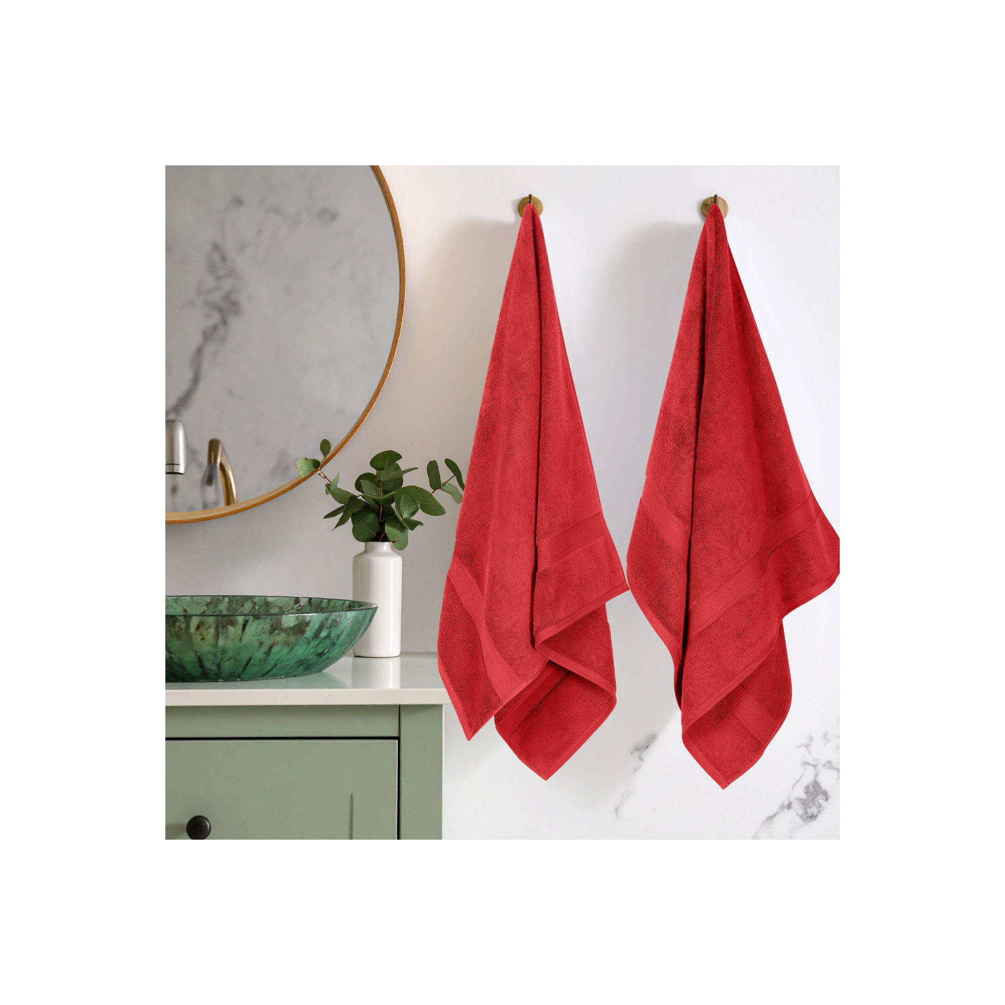 Renata 800 GSM 2 Piece Certified Egyptian Cotton Bath Towel Set , Red