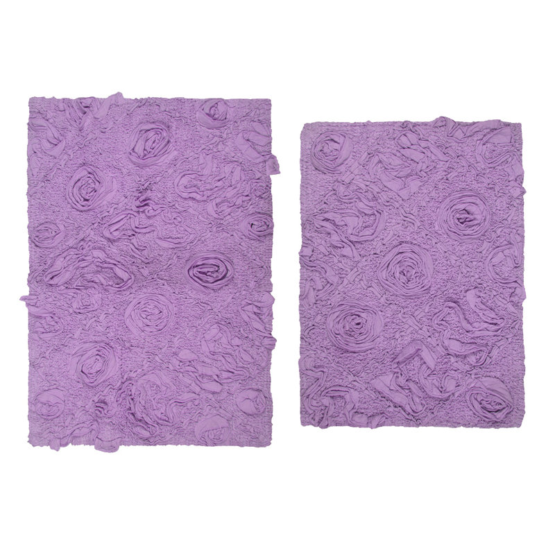 Schoenberger 2-Piece 100% Cotton Bath Rug with Spray Latex Non-Slip Backing Set , Purple