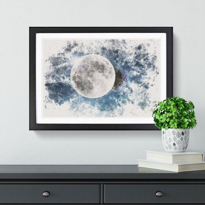 Earth Behind The Moon - Single Picture Frame Painting on MDF, Black Framed, 36cm H x 48cm W x 2cm D