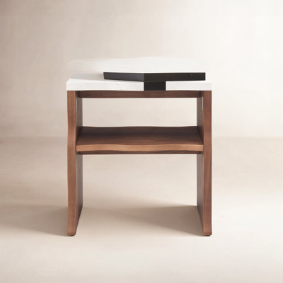 17" Marble Top Storage End Table