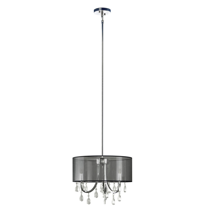 Luminaire suspendu tambour 3 lumières Devon, Noir pur