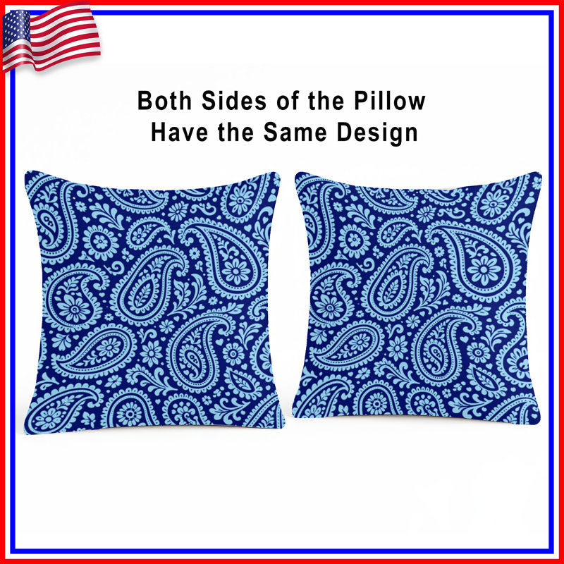 Coussins décoratifs à motif floral double motif cachemire bleu, 16 x 16 inches