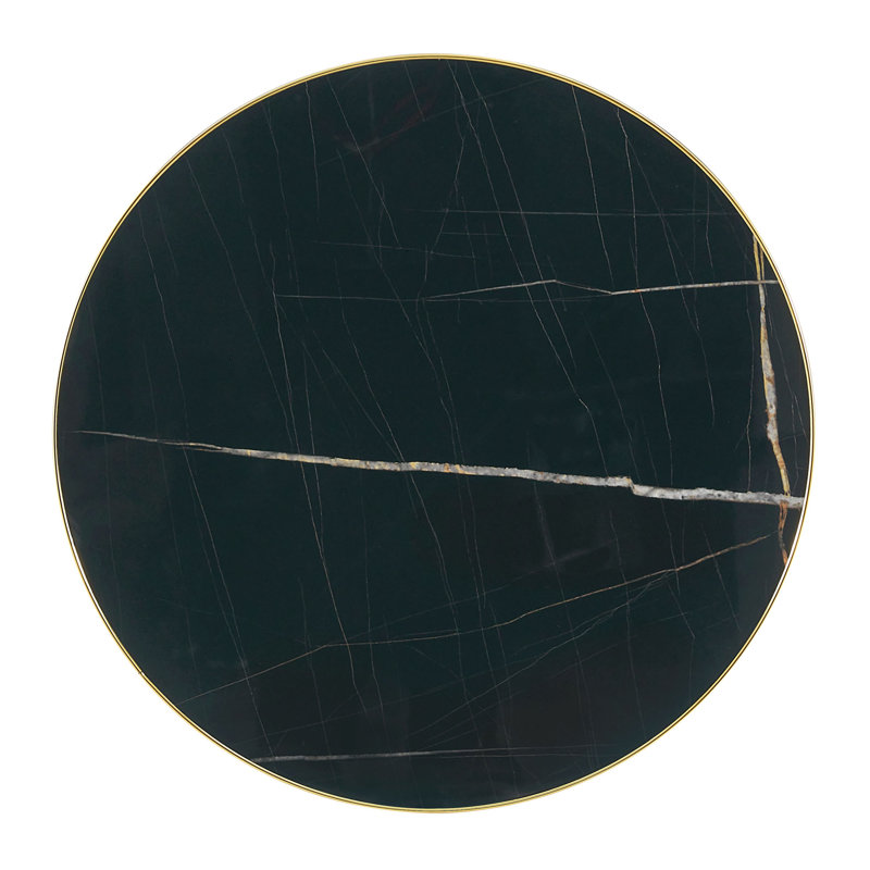 23.6" Round MDF sprayed with UV paint countertop, marble texture, gold stainless steel edging, metal table legs, modern light luxury edge/coffee table.