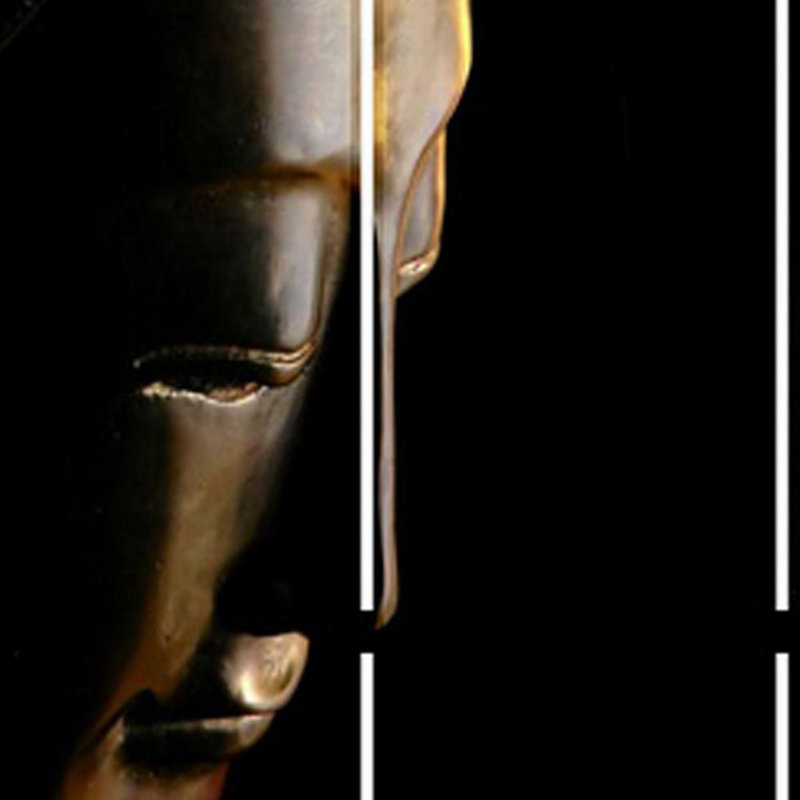 Paravent 3 panneaux Brar 71 pouces, imprimé Bouddha double face, noir, brun