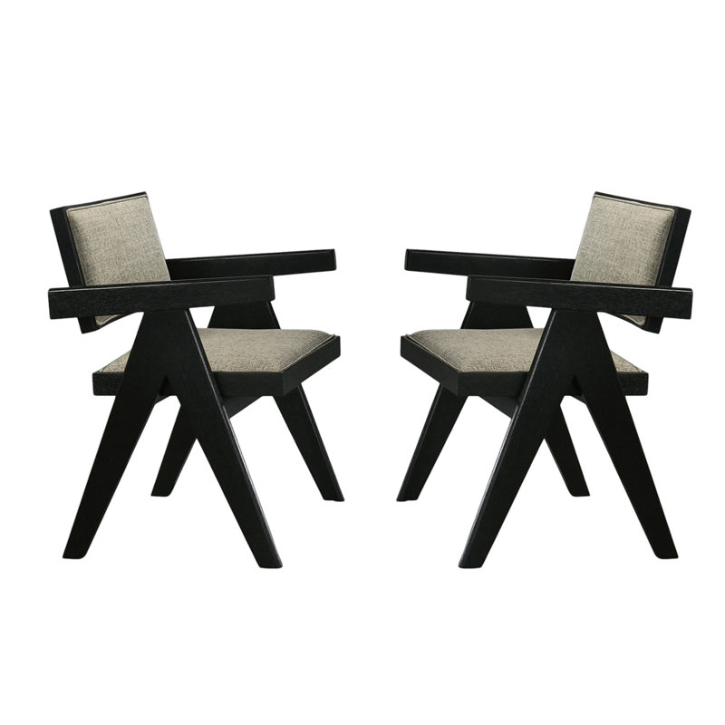 Ensemble de 2 fauteuils de salle à manger rembourrés avec pieds en V inversés en noir et gris clair