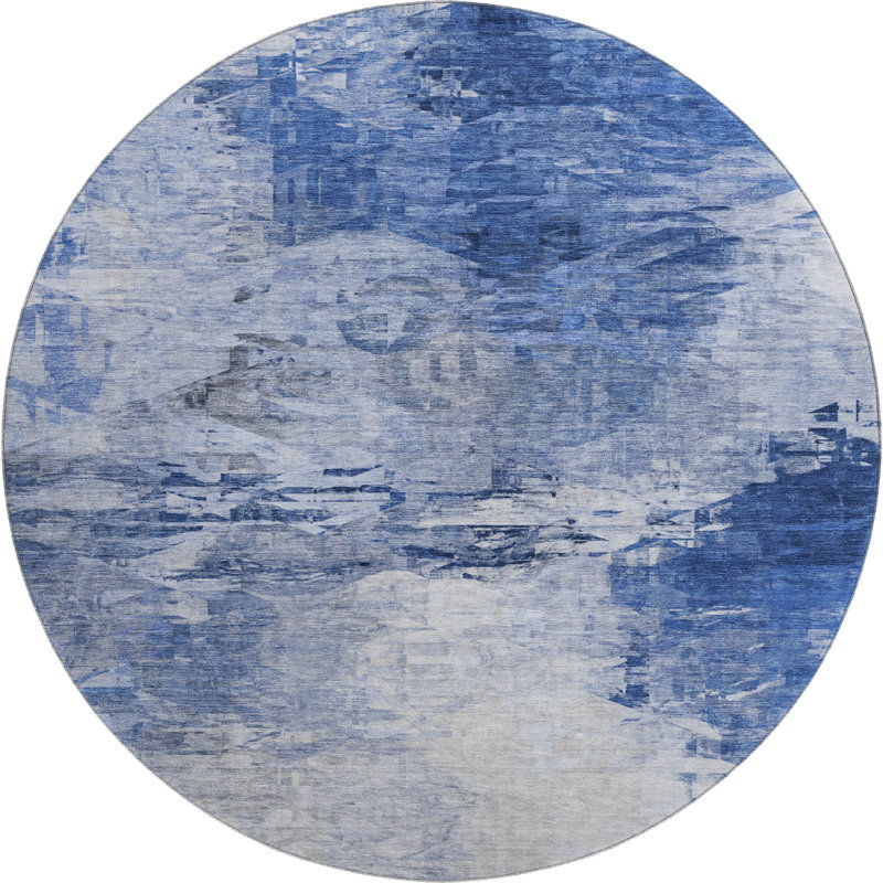 Premium Machine Washable Cerrito AMF595 Blue 8' x 10' Rug, Round 8'
