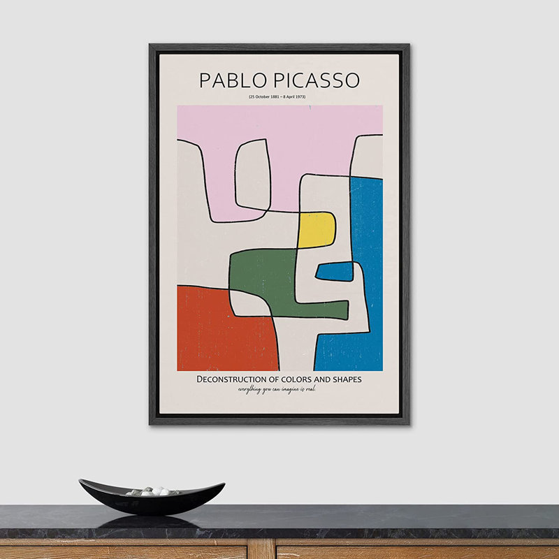 «Multicolor Geometric Line Art Abstract Shapes Illustration» par Pablo Picasso - impression sur toile, Cadre noir