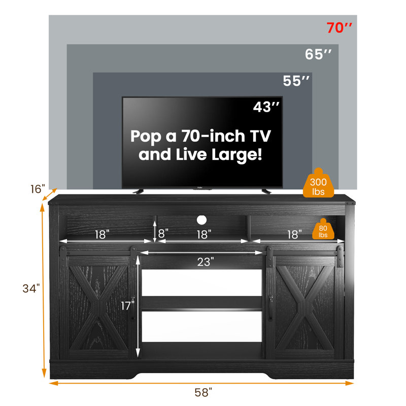 Milaun 58'' Media Console for TVs Up To 70" with Adjustable Shelf, Black